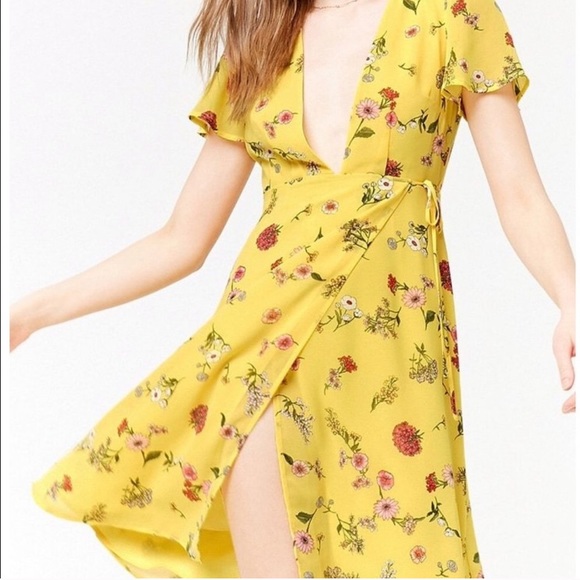 womens yellow wrap dress